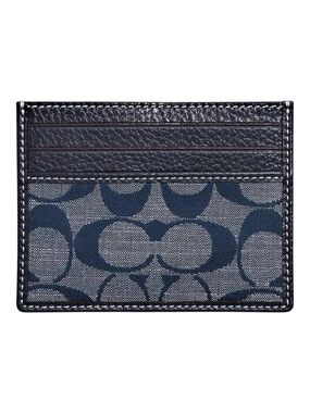 COACH Slim ID Card Case in Signature Denim & Refined Pebble Leather
